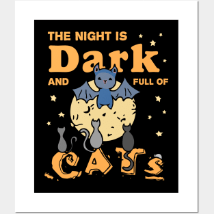 Halloween Cute bat, the moon and cats illustration with a quote. Posters and Art